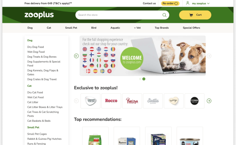 Screenshot der zooplus.com Startseite